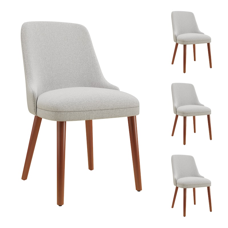 High Back Dining Chairs Upholstered Padded Kitchen Chairs Wood Legs for Restaurant Cafe - Set of 4 - Light Grey