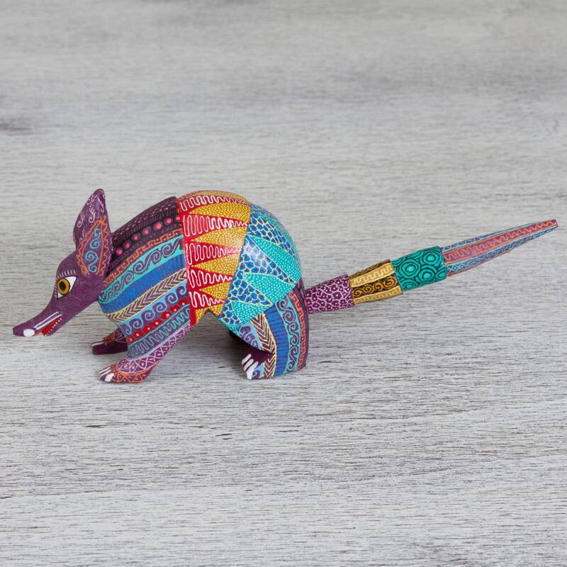 Novica Handmade Kaleidoscopic Armadillo Wood Alebrije Figurine - 2.8" H x 2" W x 4.5" D