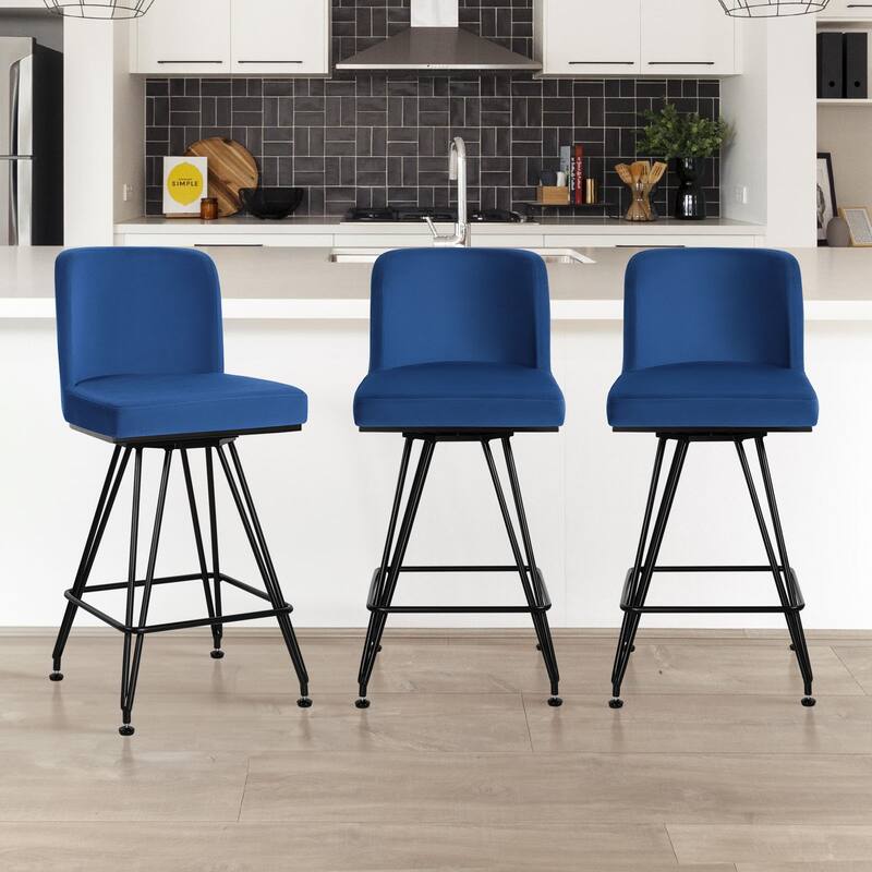 26" Leather/Velvet Swivel Counter Height Bar Stools - 38.2"H x 17.7"W x 19.1"D