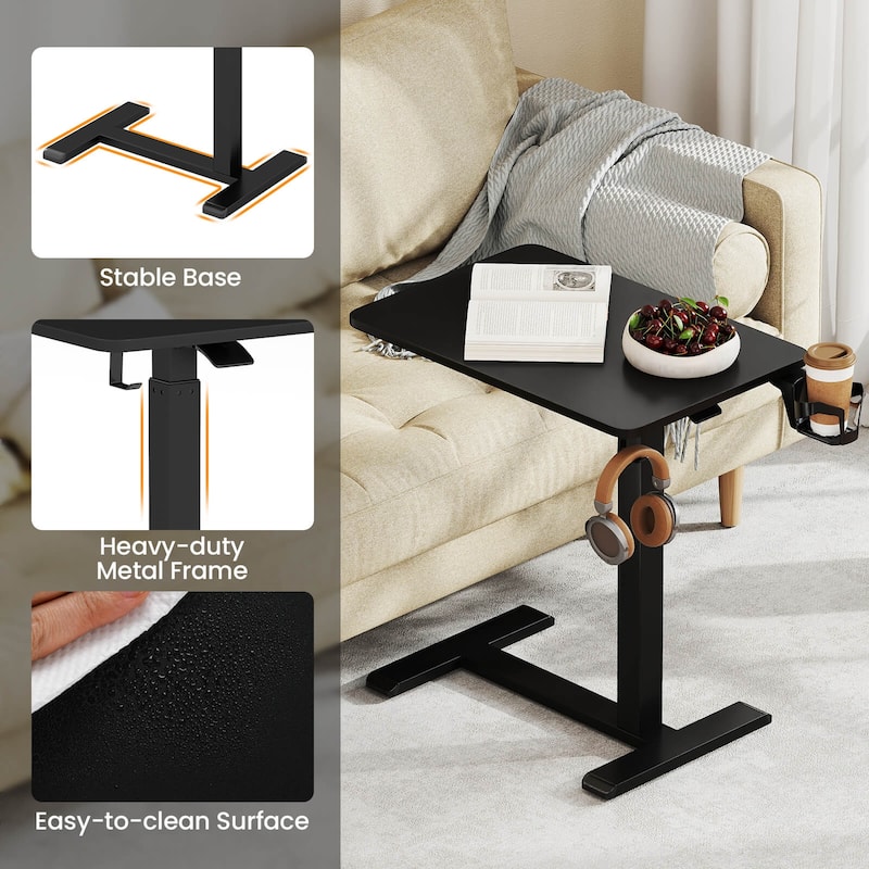 Costway C Shaped Side Table Height Adjustable Overbed Bedside Table - See Details