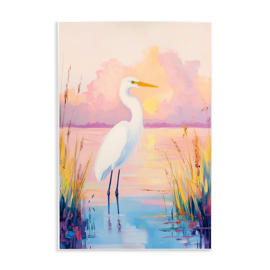 Stupell Egret under Beaming Sunset Wall Plaque Art Design By Arlington Prints