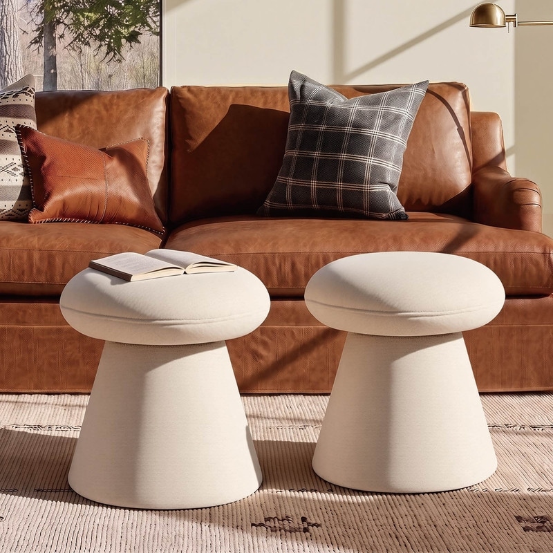 Spruce & Spring Soft Chenille Upholstered Swivel Ottomans