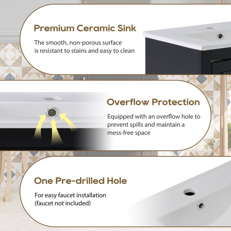 20 Inch Modern Small Bathroom Vanity Cabinet With Ceramic Basin,Ample Storage,1 Soft Close Doo