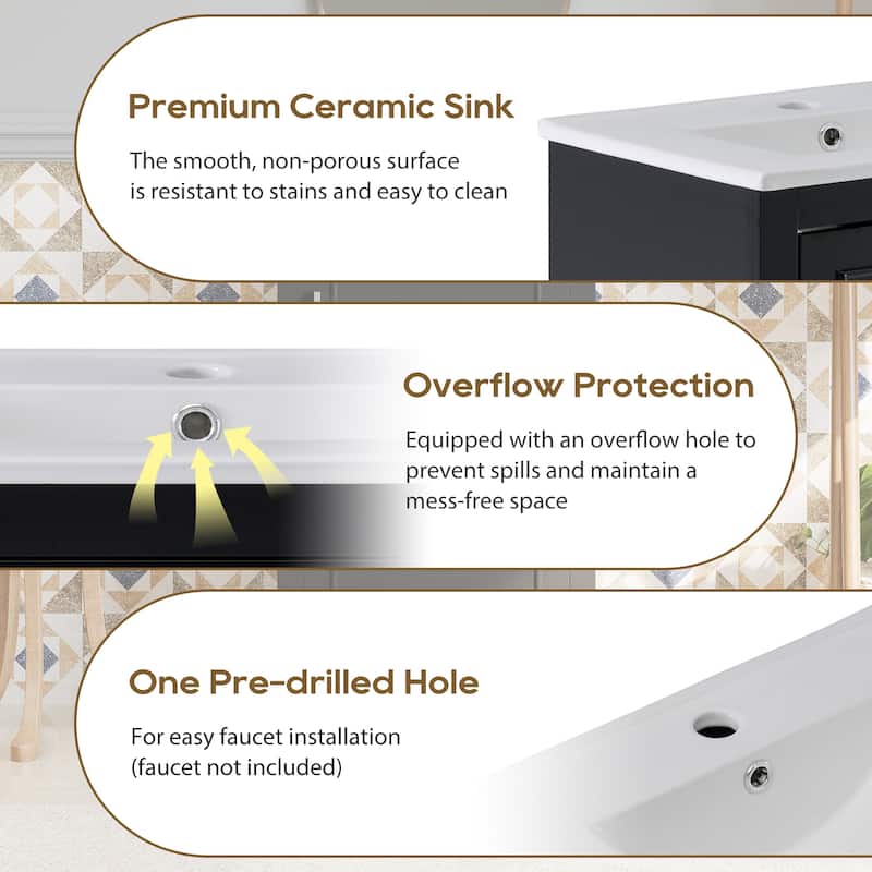Bathroom Vanity with Sink, Small Bathroom Cabinet with Storage Racks, Single Basin Vanity Set with Soft-Close Door