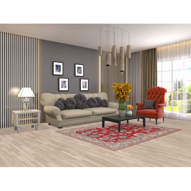 Red Kazak Area Rug Hand-Knotted Bedroom Wool Carpet - 5'1" x 6'7"