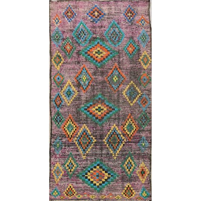 Antique Tribal Moroccan Oriental Wool Area Rug Handmade Foyer Carpet - 5'0" x 9'1"
