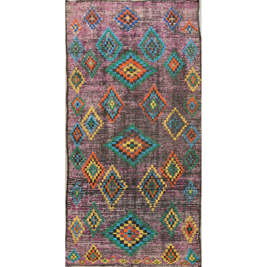 Antique Tribal Moroccan Oriental Wool Area Rug Handmade Foyer Carpet - 5'0" x 9'1"
