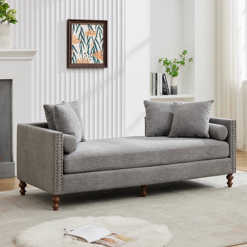 75.2" Chenille 3-Seater Sleeper Sofa with 4 Pillows & 2 Bolsters