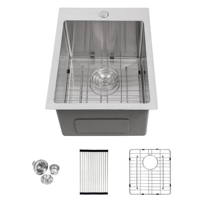 Drop-In Kitchen Sink Topmount Sinks 16 Gauge Single Bowl - Brushed Nickel