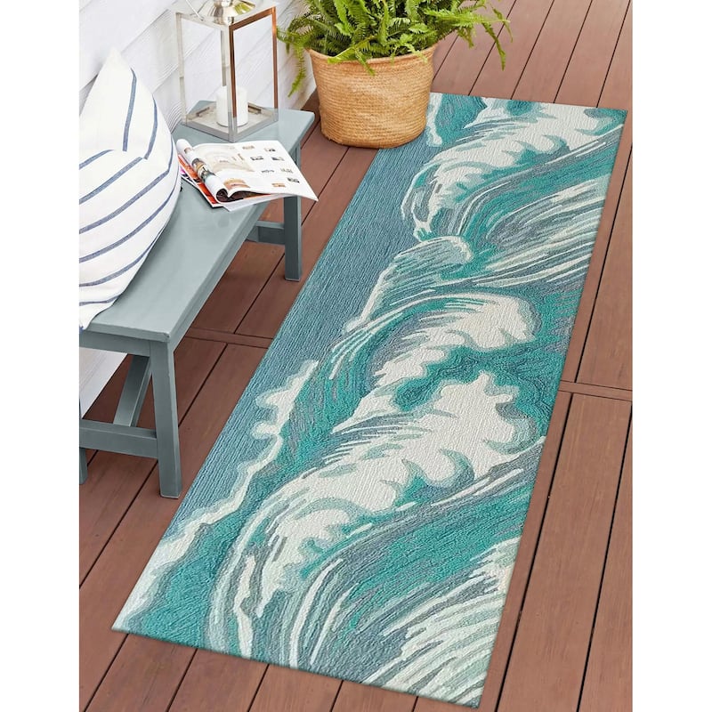 Liora Manne Capri Wave Indoor/Outdoor Area Rug - 2' x 8' - Aqua