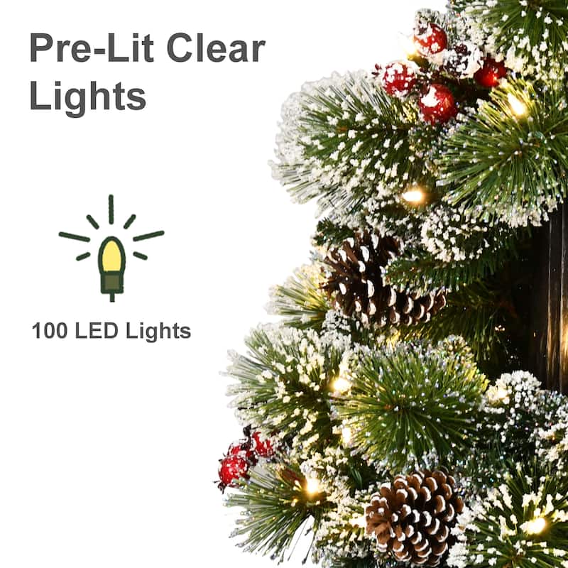 Puleo International 7' Pre-Lit Lamp Post Christmas Holiday Decor with 100 Warm White Twinkling LED Lights in Decorated Pot