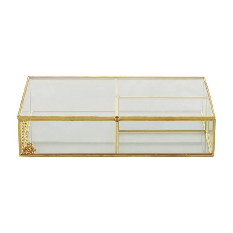 Glass 3 or 6 Slot Decorative Jewelry Box with Gold Metal Frame and Chain Accent - Clear - Roche River Decor
