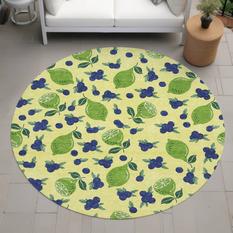 Machine Washable Indoor/ Outdoor Citrus Berry Chantille Rug - Yellow - 8' x 8'