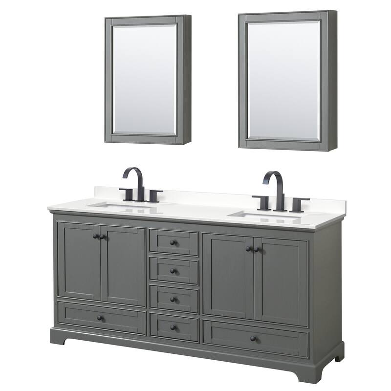 Wyndham Collection WCS202072D-QTZ-US3MED Deborah 72" Free Standing - Dark Gray / White Quartz Top / Matte Black