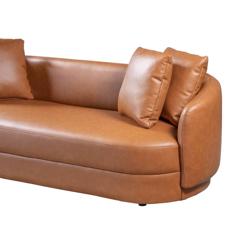 Haas 85" Wide Japandi Style Cognac Leather Curvy Sofa