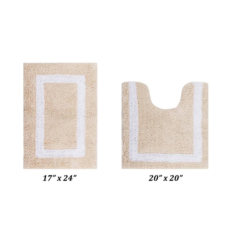Better Trends Hotel Collection in Race Track 100% Cotton Super Absorbent Reversible Double Sided Machine Washable Bath Mat Rug - 2 Piece Set (17" x 24" | 20" x 20") - Sand & White