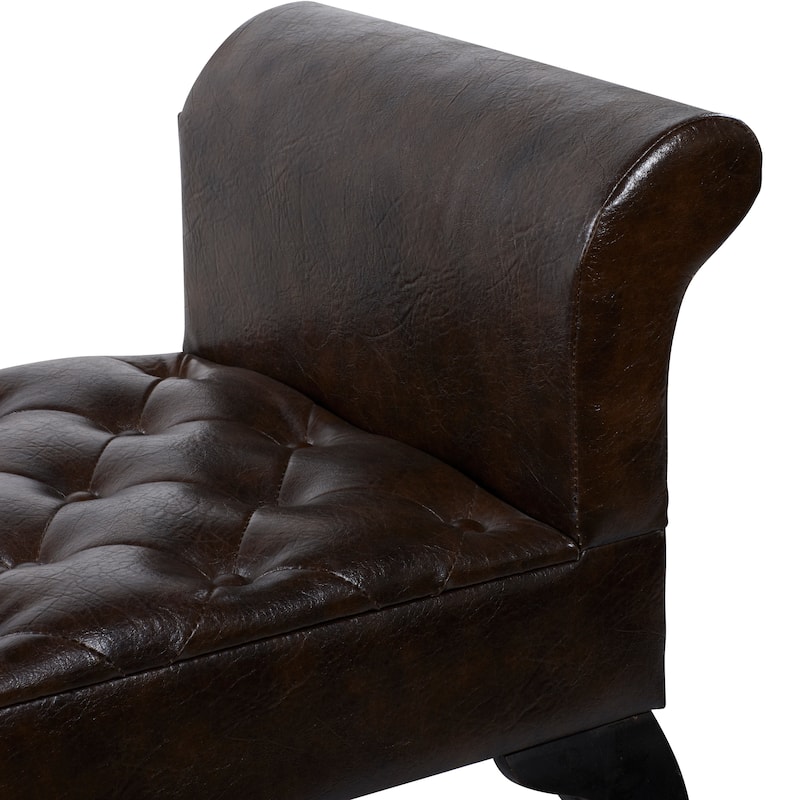 Brown Wood Tufted Bench with Wood Legs