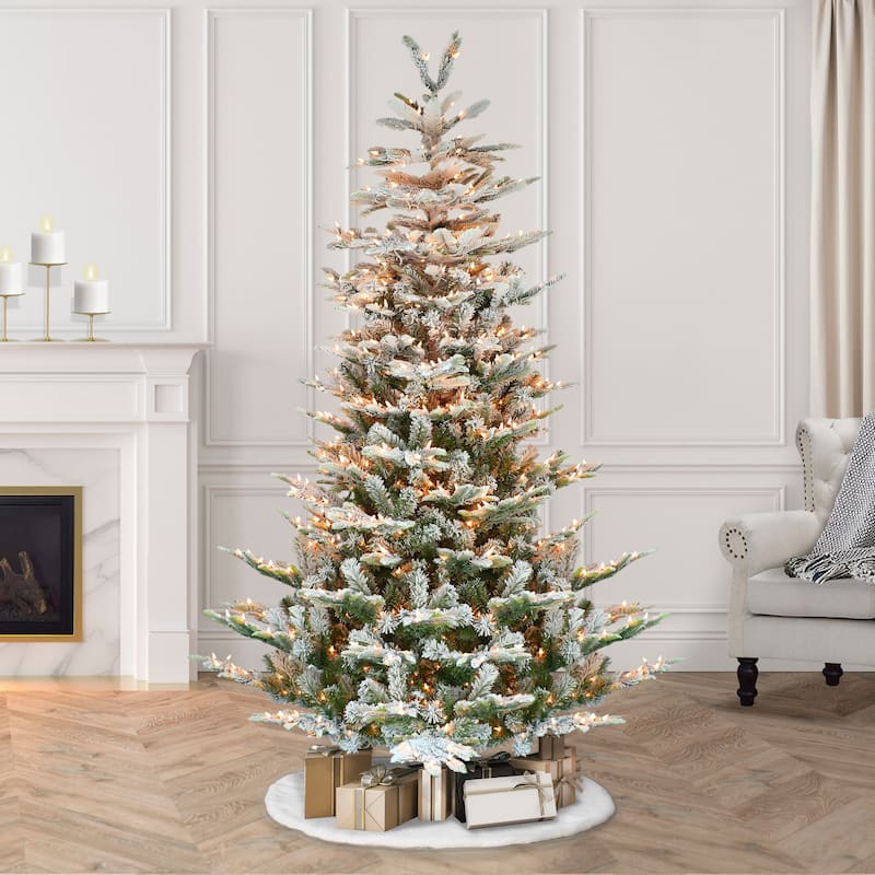 Puleo International 7.5 ft Pre-Lit Flocked Aspen Fir Artificial Tree