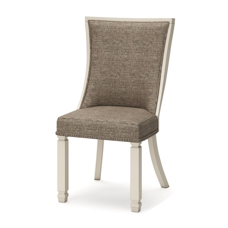 Bolan Dining Side Chair Set of 2, Lattice Back, Polyester, White Wood