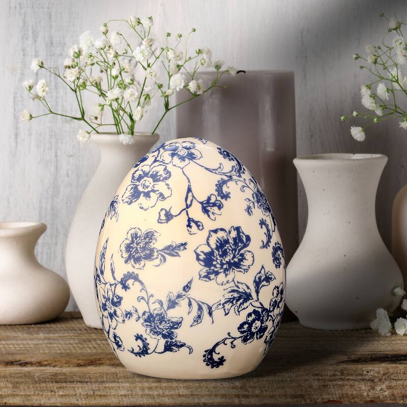 Ceramic Toile Egg 5"