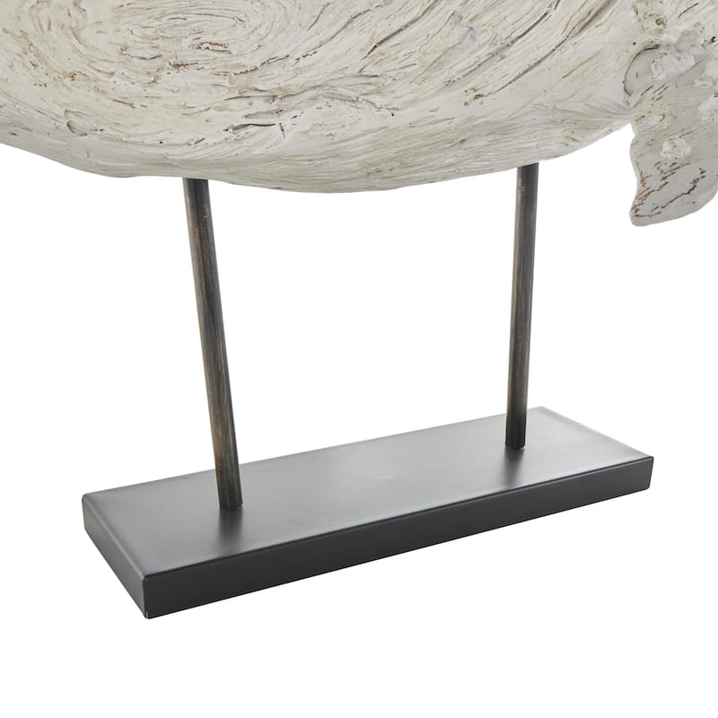 Polystone Whale Textured Decorative Sculpture with Brown Distressing and Black Metal Stand - Cream - Roche River Decor