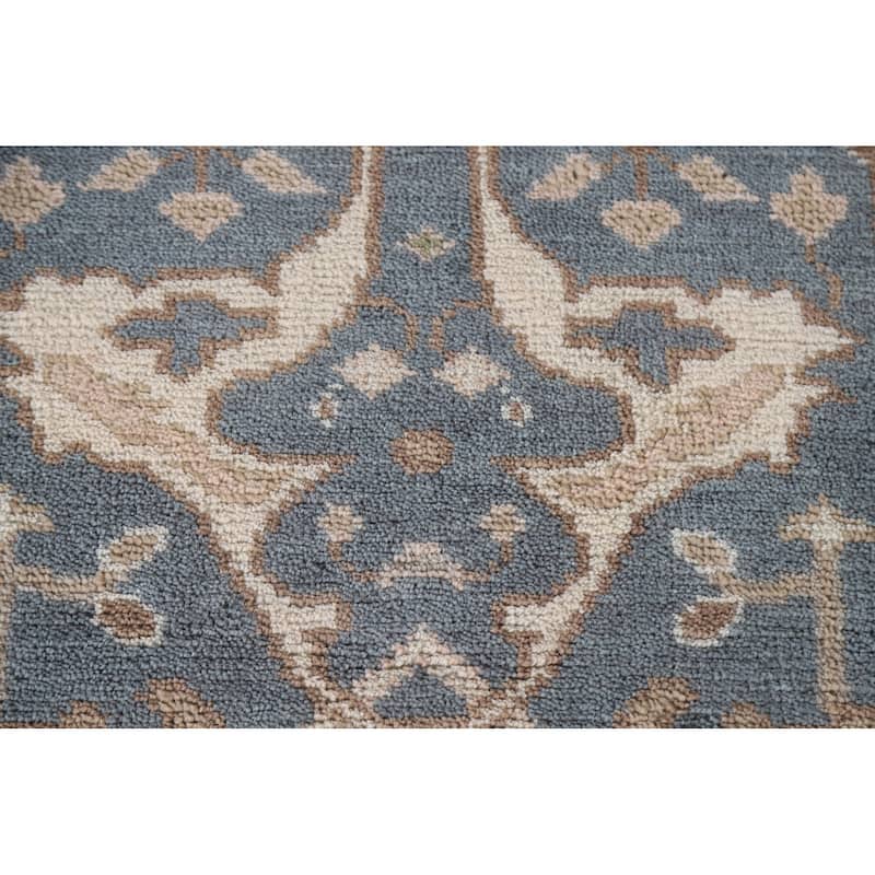Floral Blue Oushak Oriental Runner Rug Handmade Wool Carpet - 2'8"x 9'10"