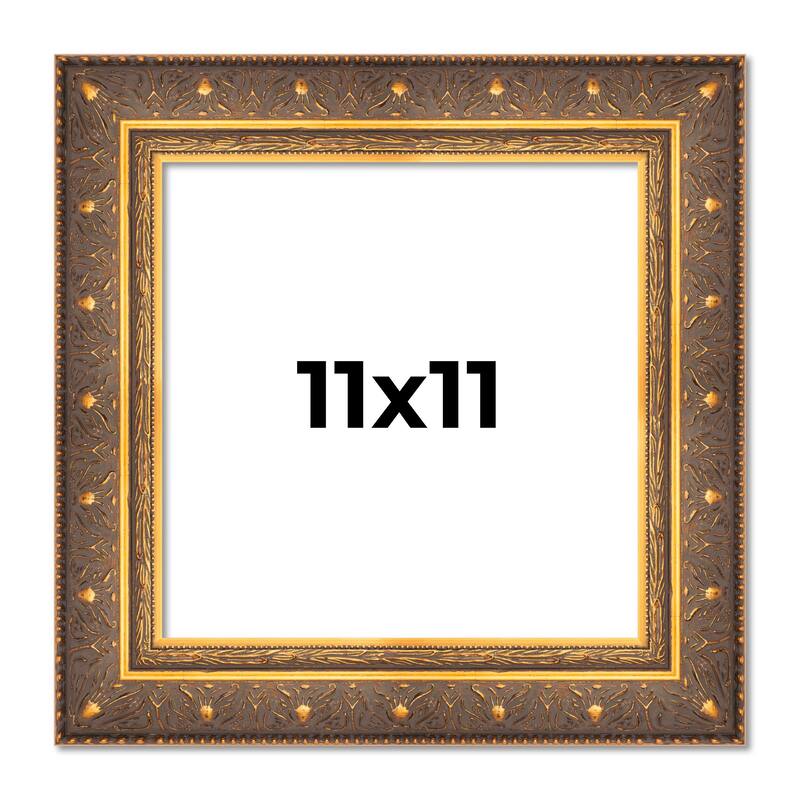 11x11 Frame Vintage Gold Solid Wood Picture Frame | 2.5 Inch Moulding