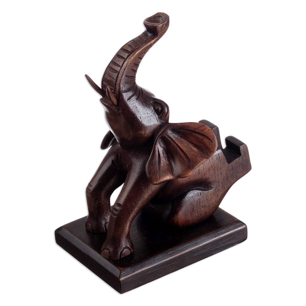 Novica Handmade Prosperity Elephant Wood Phone Holder