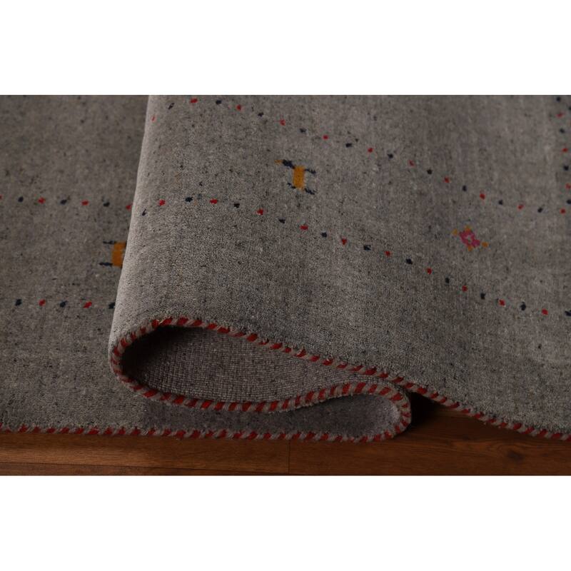 Gray Gabbeh Oriental Area Rug Hand-Knotted Wool Carpet - 5'5" x 7'8"