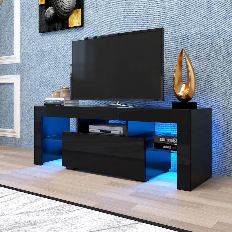 Black 51" Modern TV Stand with RGB LED & Large Drawer for TVs Up to 50"