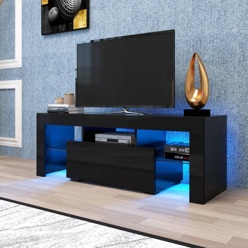 GDF Studio - Hermey Modern Entertainment TV Stand with LED Lights and Storage