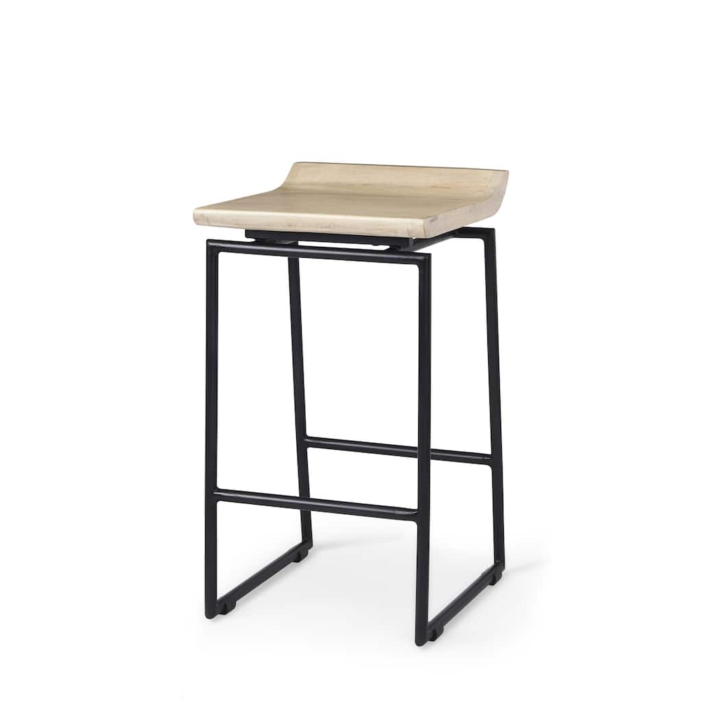 Givens Blonde Solid Wood with Black Metal Frame Counter Stool - 14"W x 15.7"D x 25.7"H