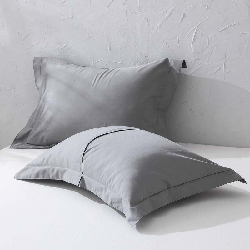 WHOLINENS Long Staple Cotton Sateen 400 TC Duvet Cover Set, Solid Color