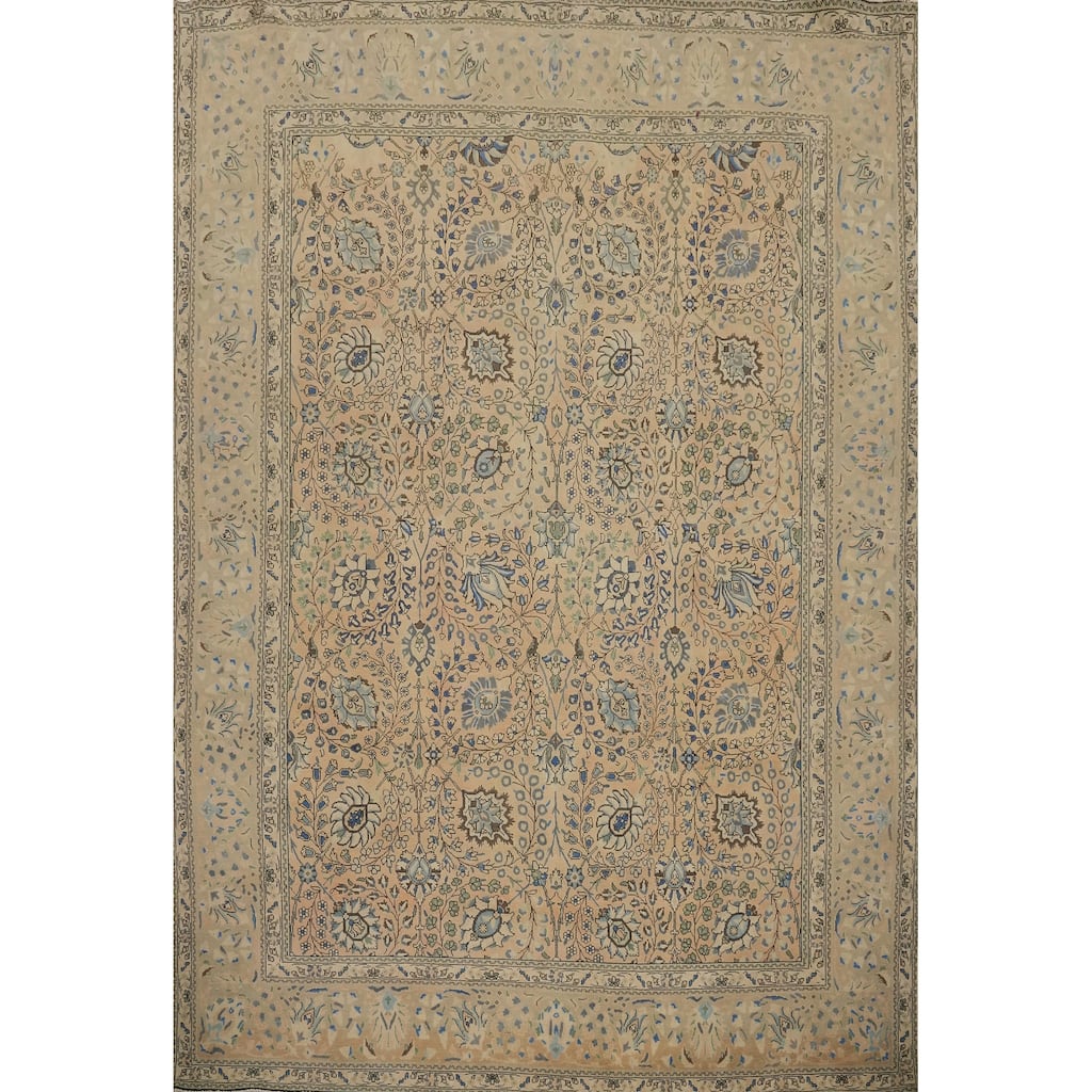 Hand Knotted Oriental 100% Wool Carpet Traditional All-Over Oranges & Rust Tabriz Area Rug - 12' 3'' X 10' 0''