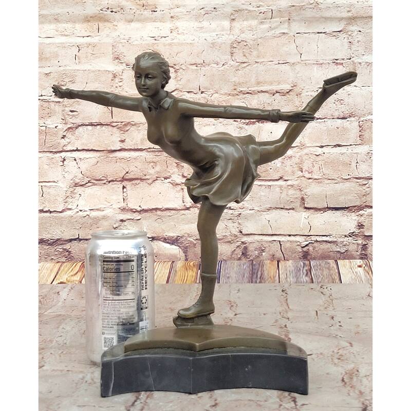 Graceful Bronze Figure Skater Sculpture – Ice Dancing Statue On Marble Base