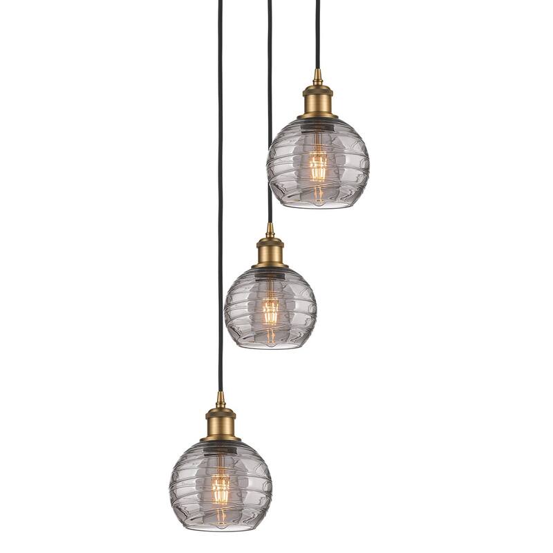 Innovations Lighting 113B-3P 25 12 Athens Deco Swirl Pendant Athens - Brushed Brass / Light Smoke Deco Swirl
