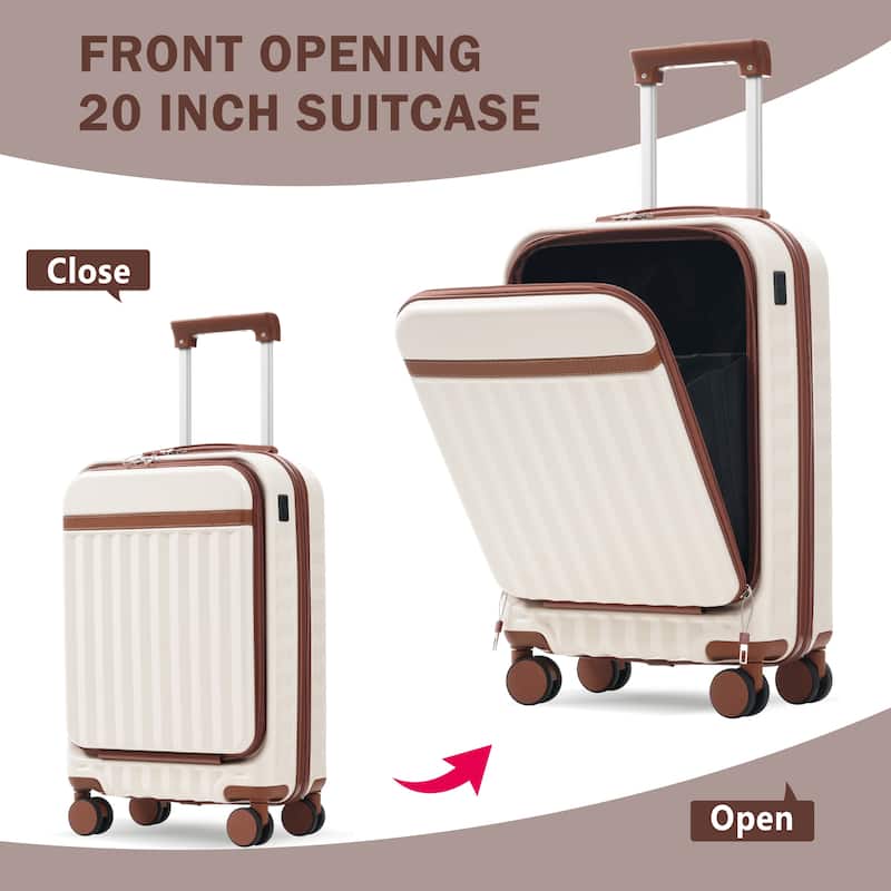 Classic 3 Piece Expandable Luggage, Front Opening ABS Hardside Carry on Suitcase with Handle Bag Spinner Wheels and TSA Lock