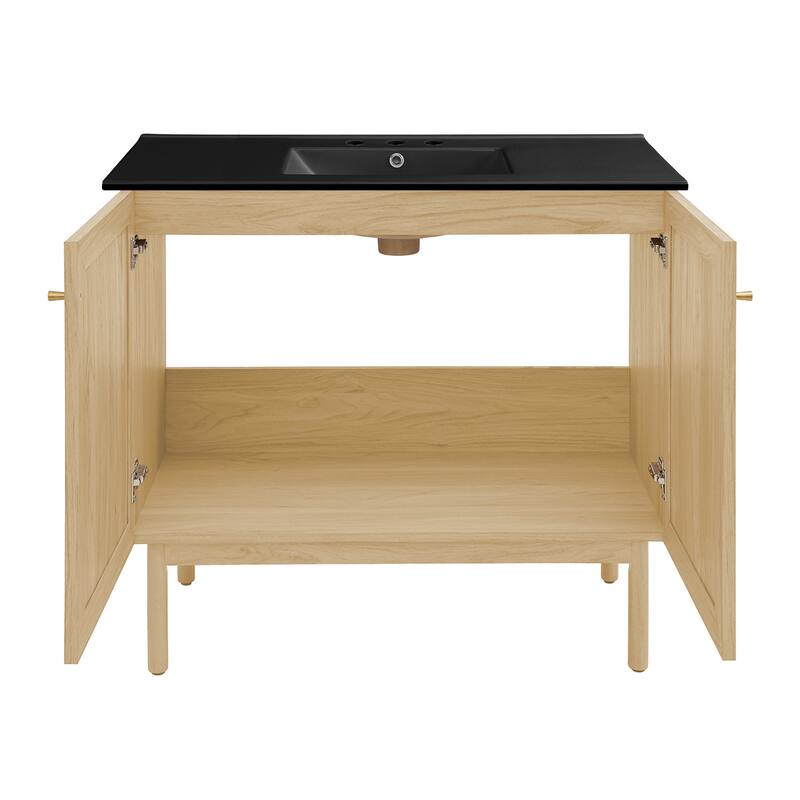 Classe 36 In. Natual Oak Bathroom Vanity With Black, 3-Hole Ceramic Sink Top