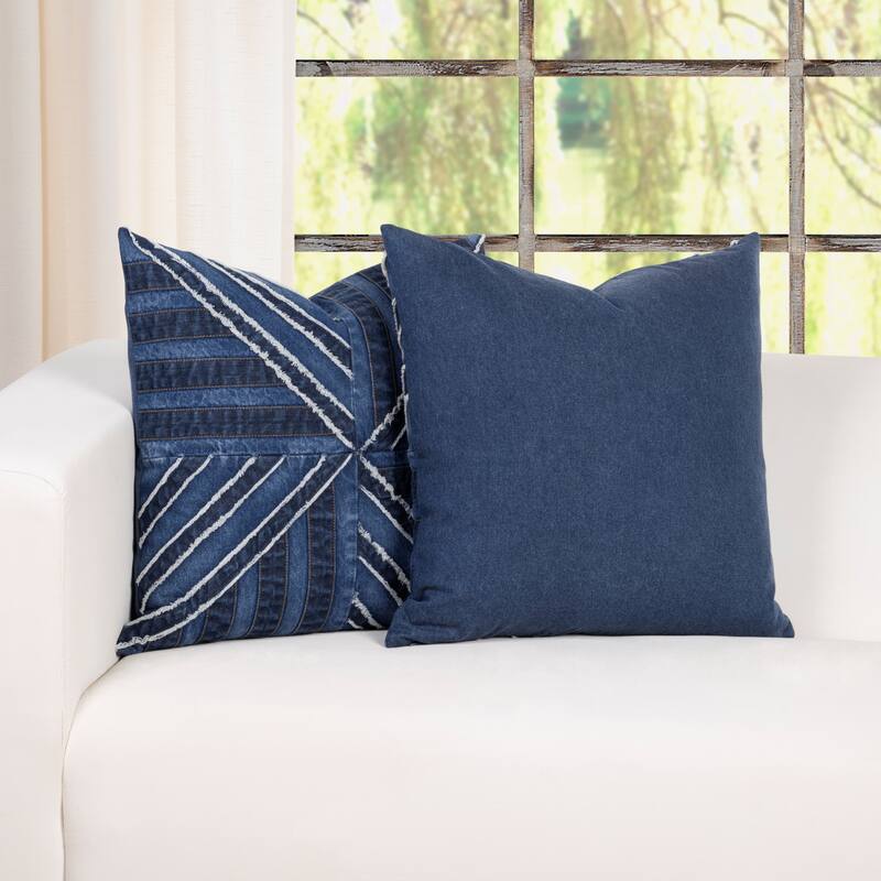Vintage Washed Denim Throw Pillow with Removable Cover