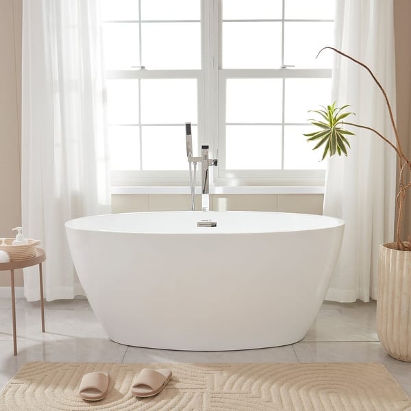 Vanity Art 55 Freestanding Acrylic Soaking Bathtub with Slotted Overflow &  Pop-up Drain with Air Bath Option Available - On Sale - Bed Bath & Beyond -  26428861