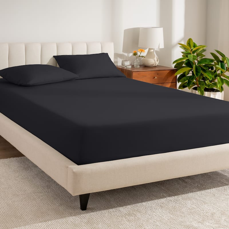 Bare Home Organic Cotton Percale Fitted Bottom Sheet - King - Black