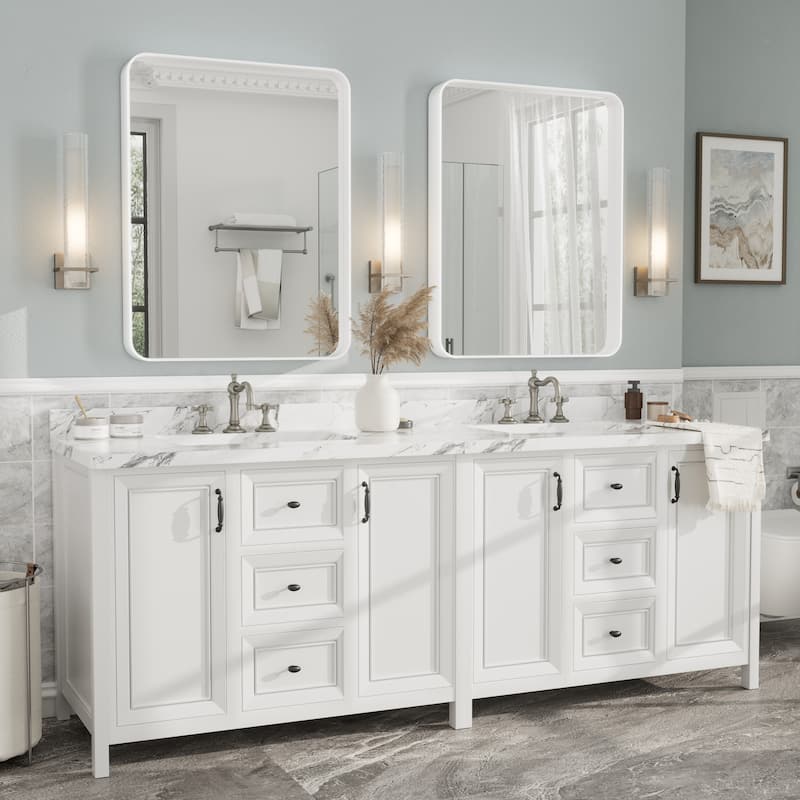 Aluminum Alloy Framed French Cleat Mounted Tempered Glass Wall Vanity Mirror