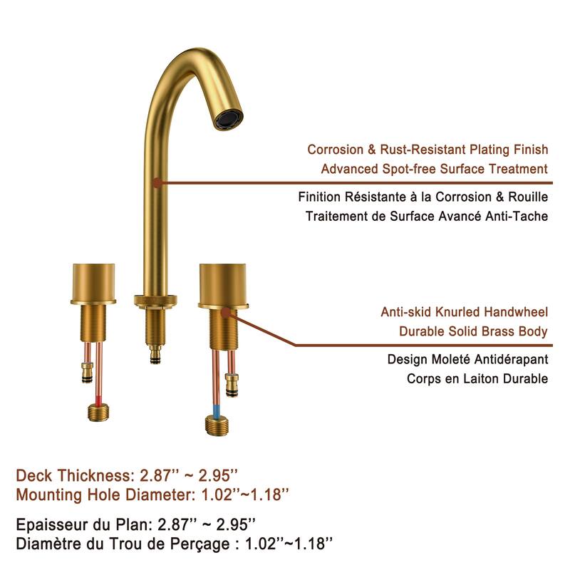 Mondawe Deck Mounted 8 Inch Widespread Double-Handle Bathroom Faucet in Brushed Nickel for Bathroom, Vanity, Laundry