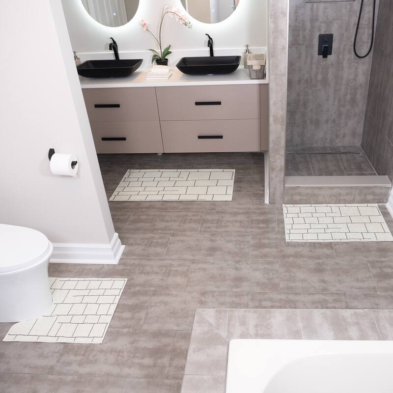 Geometric Design 3 Piece Bathroom Rugs Set - Non-Slip Ultra Thin Bath Rugs for Bathroom Floor - Washable Bathroom Mats Set