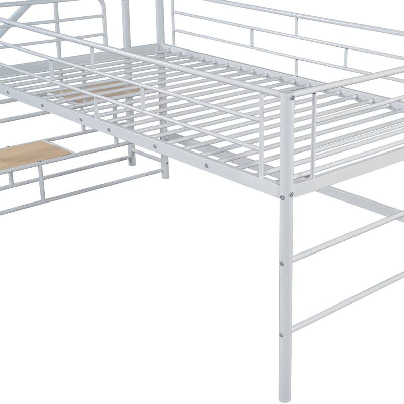 Twin Metal Mid Loft Bed with Storage Stairs