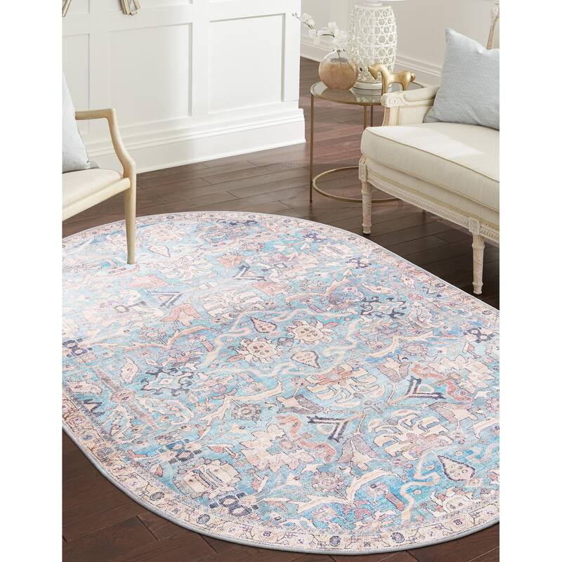 Transitional Pria Collection Area Rug - 7'10"x10' Oval - Blue
