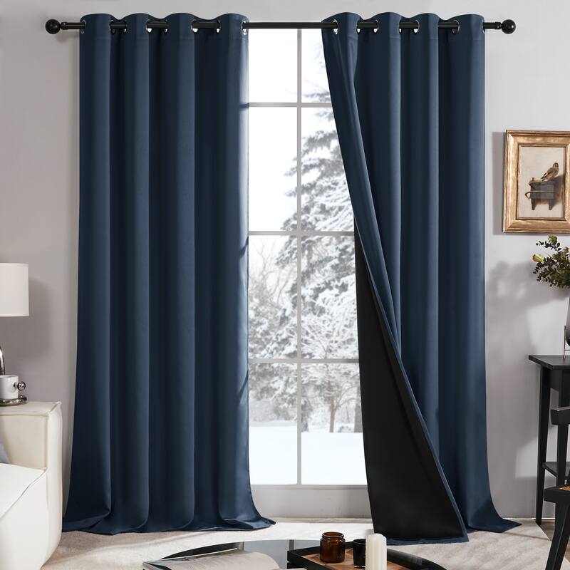 Deconovo 100 Percent Blackout with Liner Grommet Curtain (2 Panel) - W52 x L95 - Navy Blue