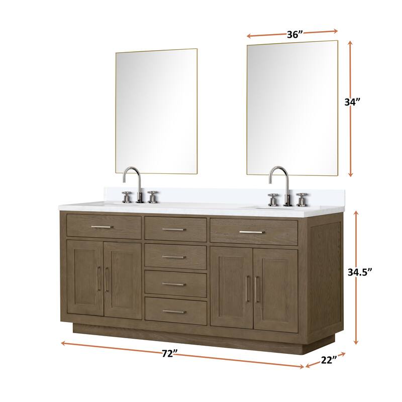 Abbey 60 in W x 22 in D Black Oak Double Bath Vanity, Cultured Marble Top, and 28 in Mirrors