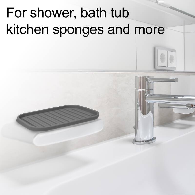 Soap Dish Keep Soap Dry for Home Bathroom Kitchen Silicone - Dark Gray - 13.5x9cm