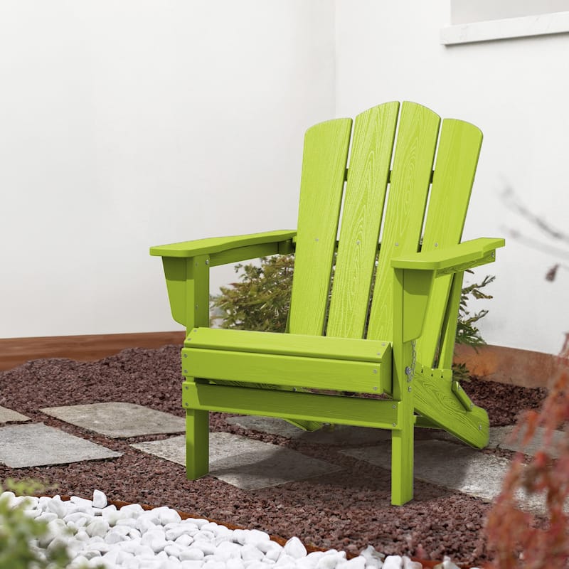 Plastic Folding Outdoor Patio Adirondack Chair With Slat Seat
